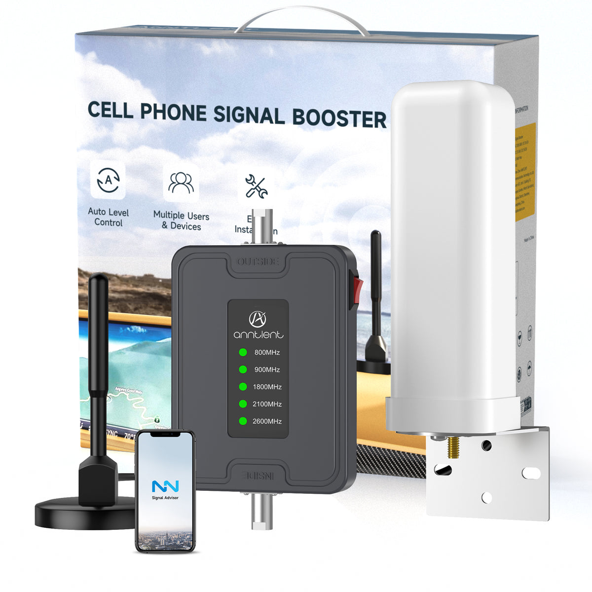 C50 Series | Vehicle Cell Phone Signal Booster with Inside Magnetic Roof Antenna and Outside Omni Antenna for RV Truck SUV | For All U.S. Carriers on Band 2 4 5 12 13 17