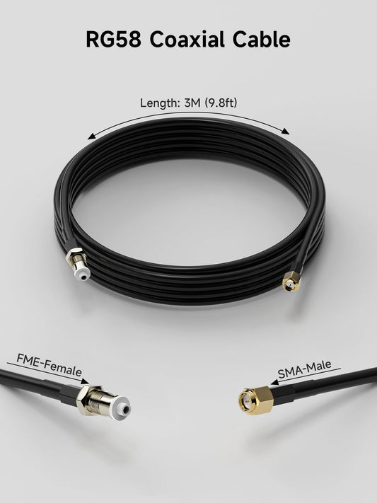 50ft (15m) RG58 Coaxial Cable, SMA Male to FME Female Connectors