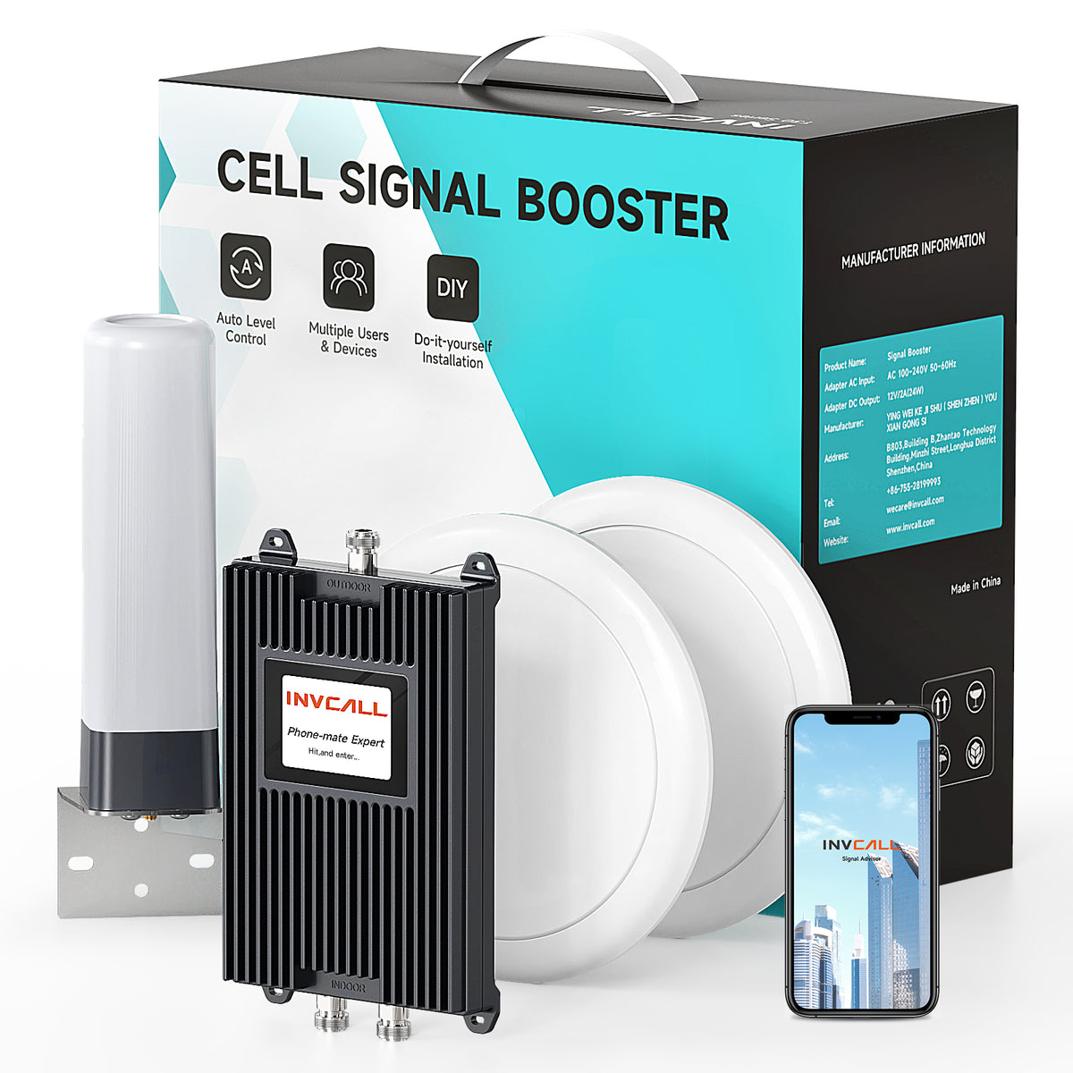Cell Phone Signal Booster for Large Areas on Band 2/4/5/7/12/17/25/66, Cell Phone Booster with 2 Boosters & 2 Indoor Antennas for Weak Signal, Boost 5G 4G LTE 3G GSM for All Canadian Carriers
